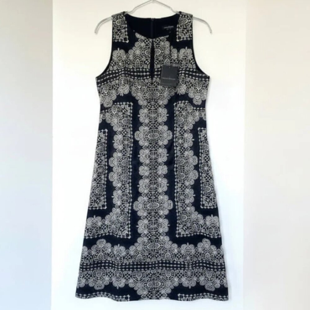 Nanette Lepore Sleeveless A-Line Shift Dress Womens 4 Black Mosaic Silk